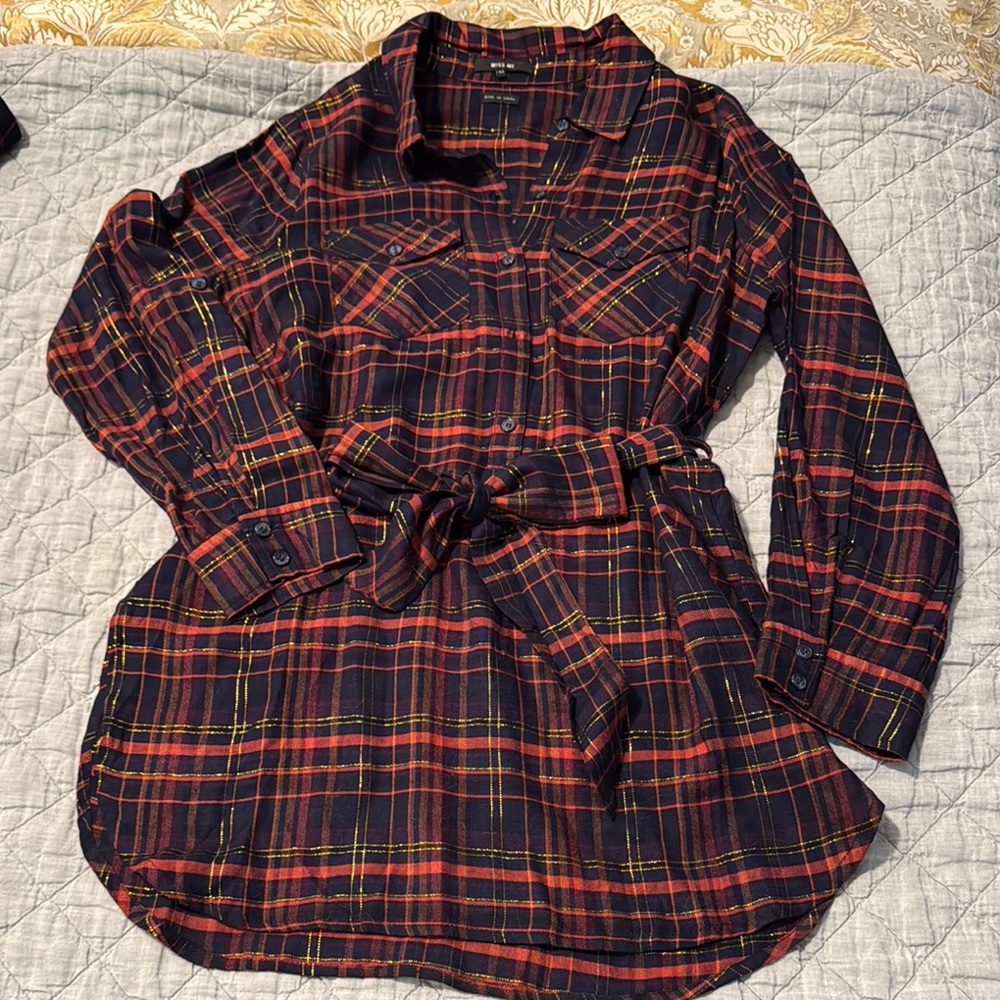Miss Me Plaid Shirt Dress - Red and Black